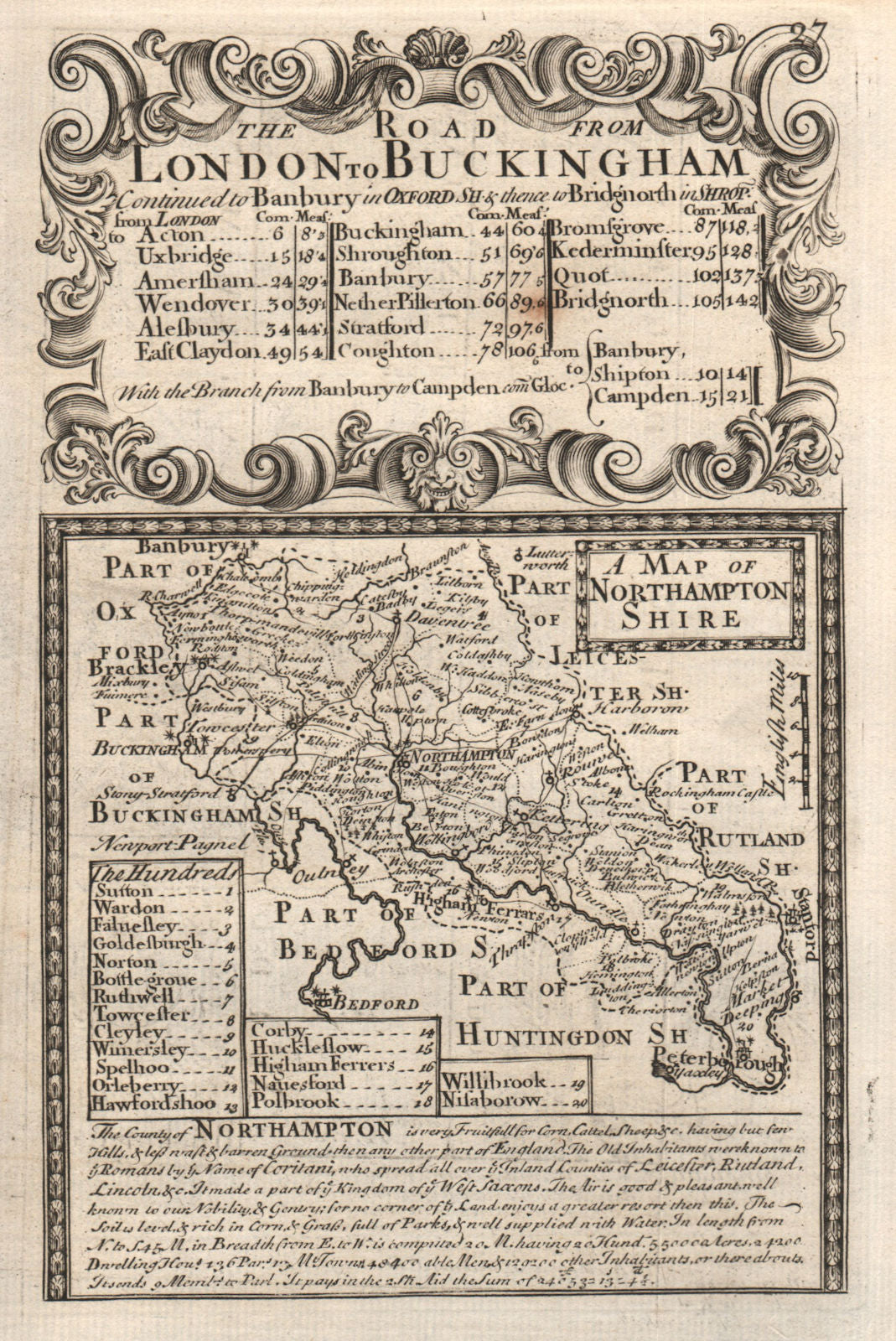 'A Map of Northampton-Shire'. County map by  OWEN & BOWEN. Northamptonshire 1753